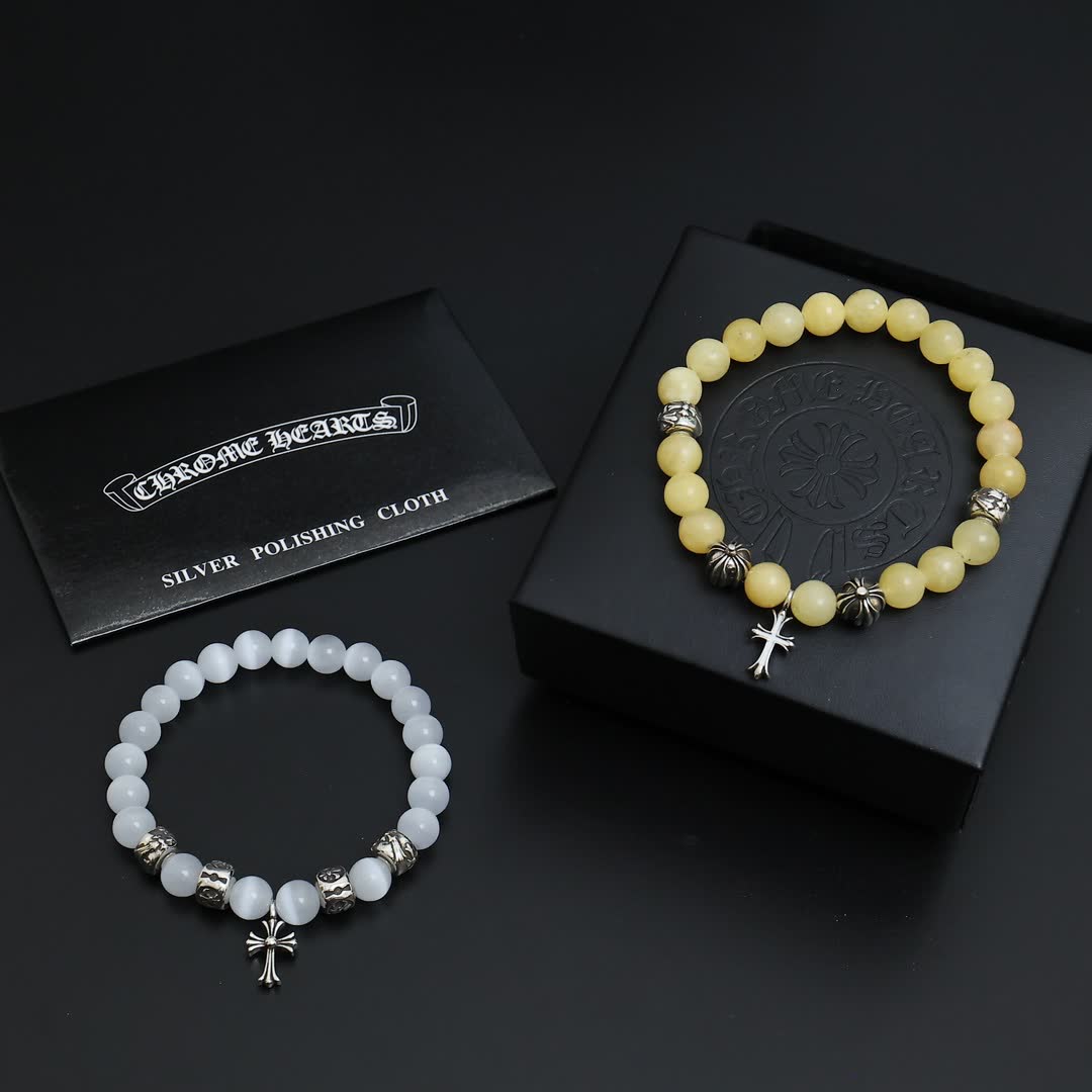 Chrome Hearts Silver Cross Charm Bracelet
